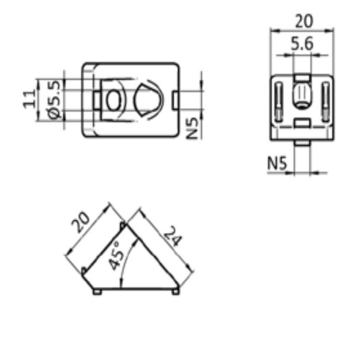 Angle Connector 45° 20 I-Type Nut 5